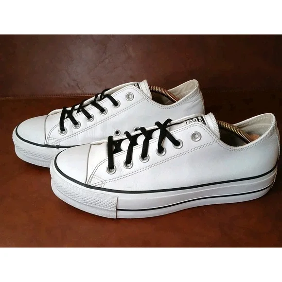 Converse Chuck Taylor All Star Clean White Leather Platform 561680C Sz 8.5 #1383 - Picture 9 of 13